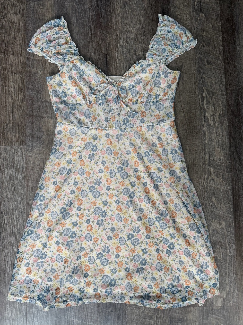 Altar'd State Pastel Floral Ruffle Strap Dress in Blue, Pink, Cream